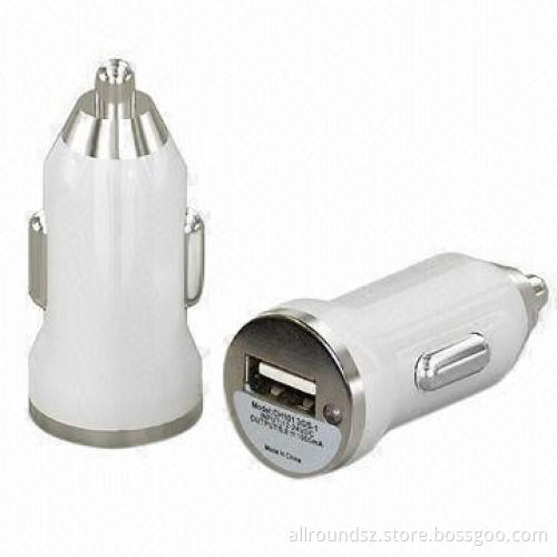 USB Car Charger for iPhone, with 12 to 24V DC Input Voltage and 5V, 1,000mA DC Output